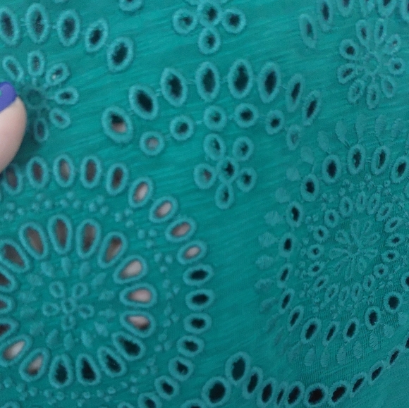 Boden Green Eyelet Cap Sleeve Dress, Size 8 - Picture 2 of 5